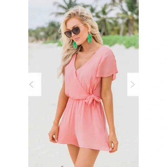 pink lily romper dress Pink Lily Have Just Enough Time Peach Romper